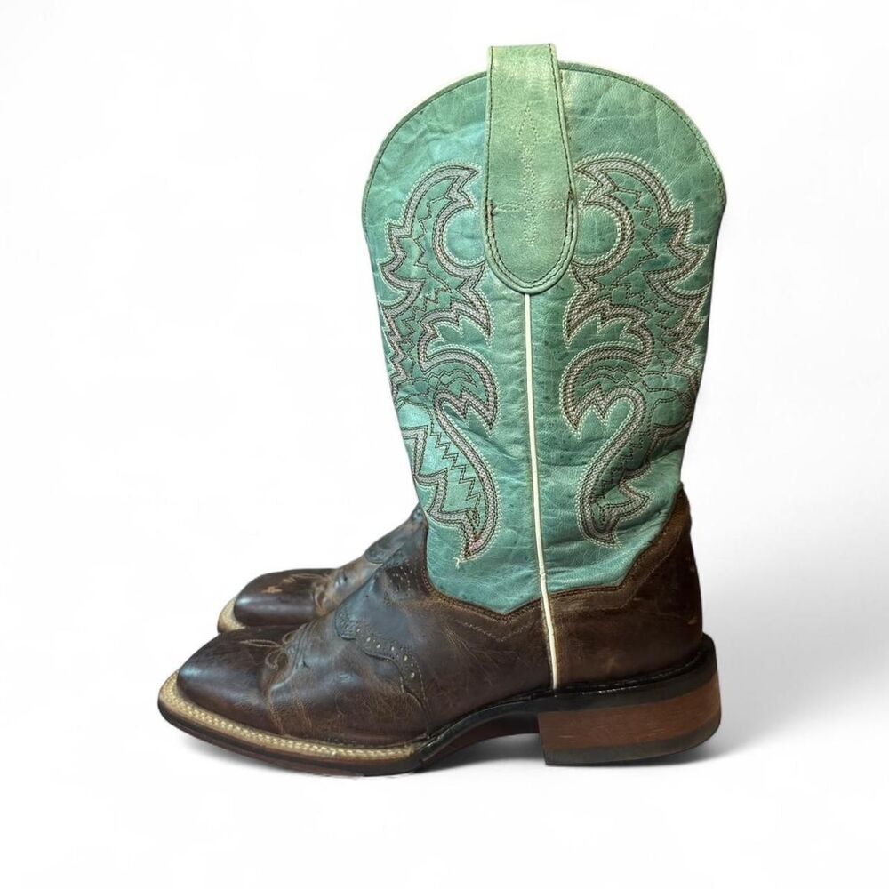 Dan Post Babs DP4937 Western Boots Womens 7.5 Brown Turquoise Square Toe Cowgirl - Picture 3 of 8